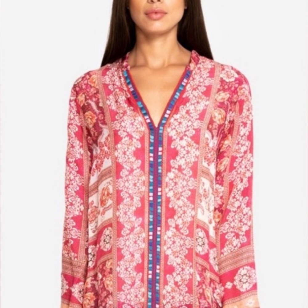 Johnny Was Pink and Blue Floral Blouse